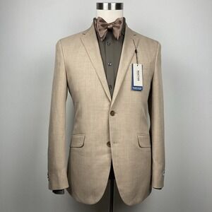 Kenneth Cole‎ Men's Slim Fit Suit Jacket Blazer 40R Tan Beige Solid F01037